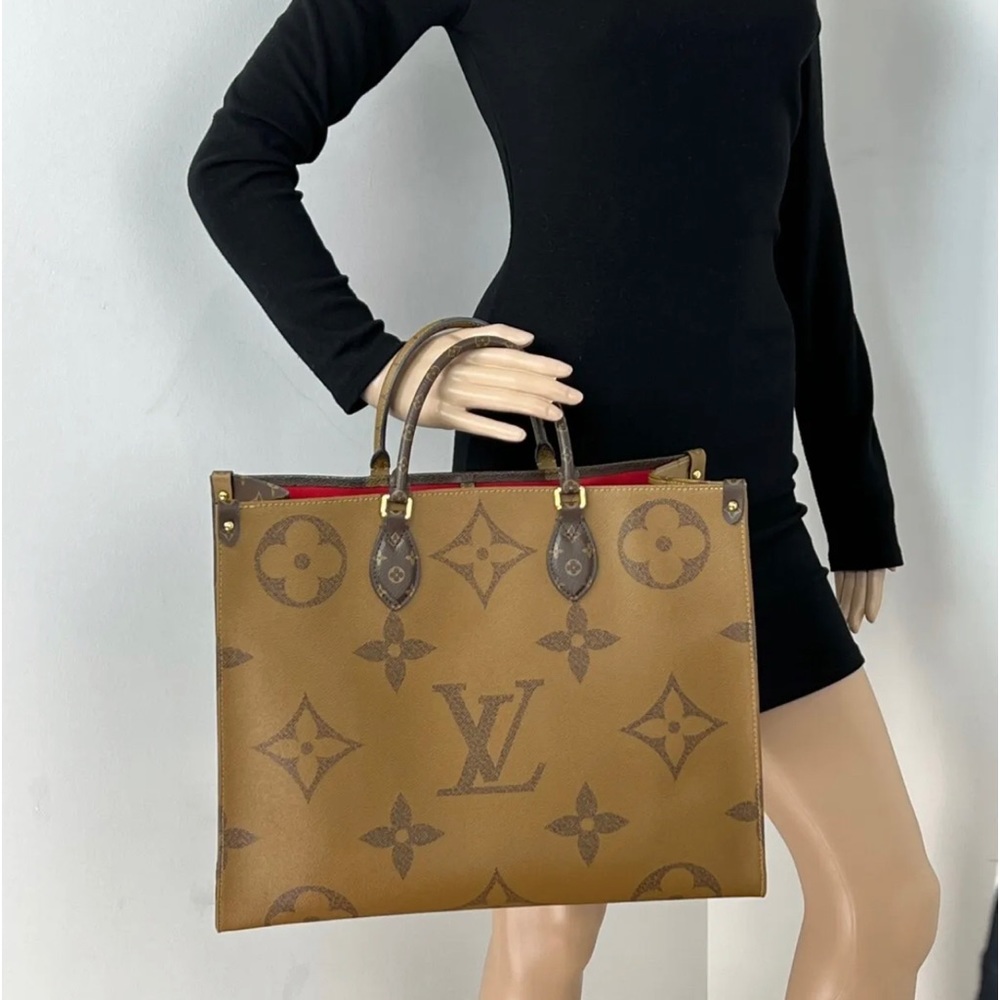 🍁Auth Louis Vuitton Giant Monogram Canvas OntheGo GM Reverse Tote Bag__Like New